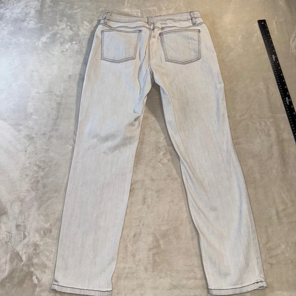 Eileen Fisher Womens Light Wash Straight Leg Contrast Stitch Jeans White Grey